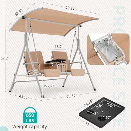 HOMREST 2 Seat Outdoor Porch Swing,Patio Swing with Adjustable Canopy