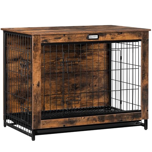 HOOBRO Dog Crate Furniture, 38.6" Large Dog Kennel Indoor, Wooden Cage with Pull-Out Tray