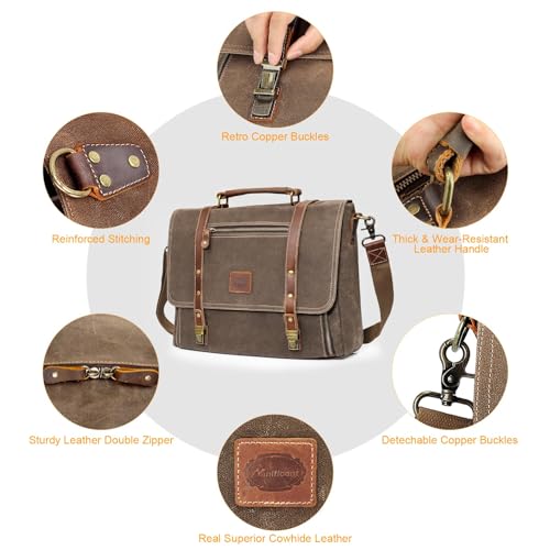Laptop Messenger bag for Mens 15.6 Inch, Waterproof Vintage Genuine Leather Mens Briefcase shoulder bag 16 Storage Pockets