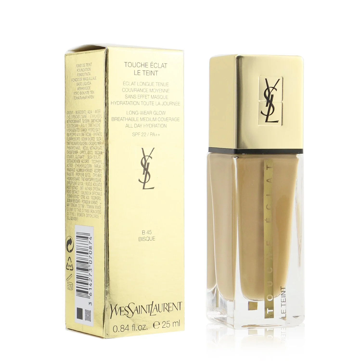 Yves Saint Laurent Touche Eclat Le Teint Long Wear Glow Foundation SPF22 - # B50 Honey  25ml/0.84oz
