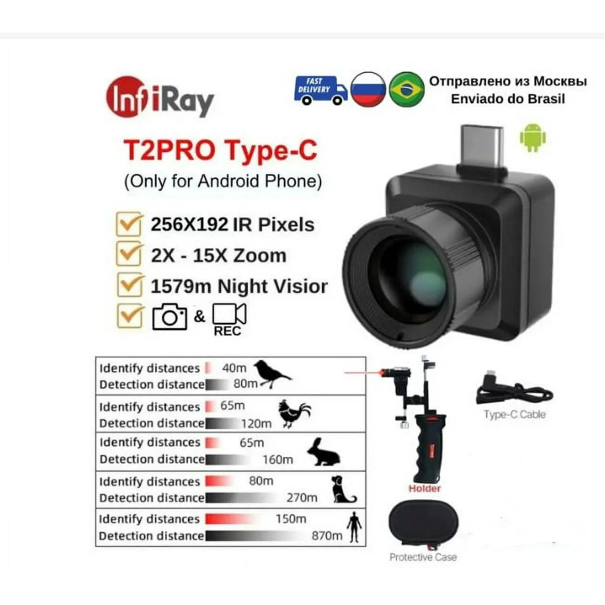 InfiRay Xinfrared T2 Pro Thermal imager For  Android 256x192 25Hz Hunting Night Vision with hot pursuit Infrared camera