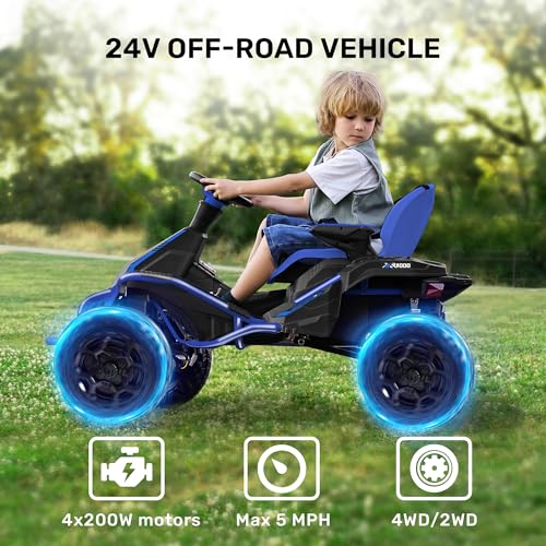 ANPABO 24V 4x4 Ride On Toy for Big Kids, 4x200W Motors, 5MPH, Kids Car w/Parent Remote, Wide Adjustable Seat, Headlights, Metal Frame