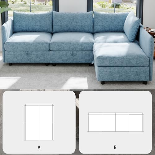 Oversized Modular Storage Sectional Sofa Customizable Seating Group Sofa&Couch Convertible Sleeper Sofabed with Movable Ottomans and Seat