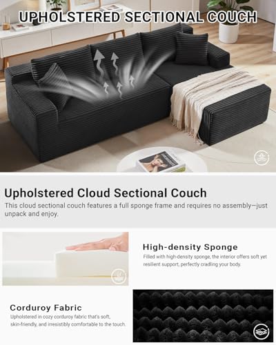105 Inch Cloud Sectional Couch,Modern Modular Sectional Sofa with Deep Seat,Corduroy Boneless Couches with L-Shape Chaise for Living Room Bedroom