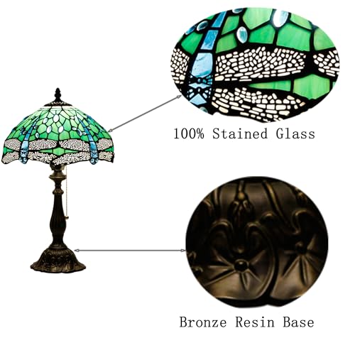 Tiffany Table Lamp Stained Glass Lamp 12X12X19 Inch Antique Reading Light (Sea Blue Pear)