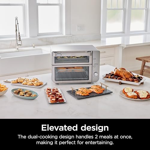 Ninja DCT451 12-in-1 Smart Double Oven with FlexDoor, Thermometer, FlavorSeal, Smart Finish, Rapid Top Convection and Air Fry Bottom , Stainless Steel