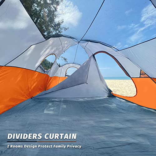 UNP Camping Tent 10-Person-Family Tents, Parties, Music Festival Tent, Big, Easy Up, 5 Large Mesh Windows, Double Layer, 2 Room, Waterproof