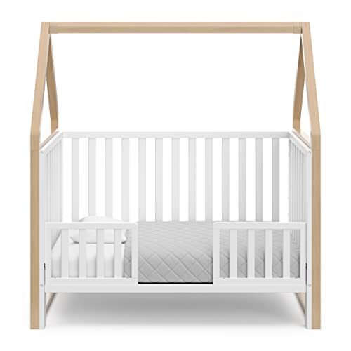 Storkcraft Orchard 5-in-1 Convertible Crib (White with Driftwood) – GREENGUARD Gold Certified, Canopy Style Baby Crib