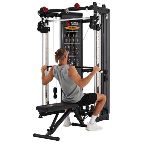 Altas Strength Folding Home Gym Smith Machine with Pulley System Gym Squat Rack Weight Bar Upper Body Strength Training Leg Developer Commercial