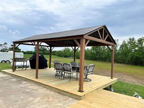 Domi 10’ x 10’ Hardtop Gazebo Metal Frame Canopy with Netting & Curtains