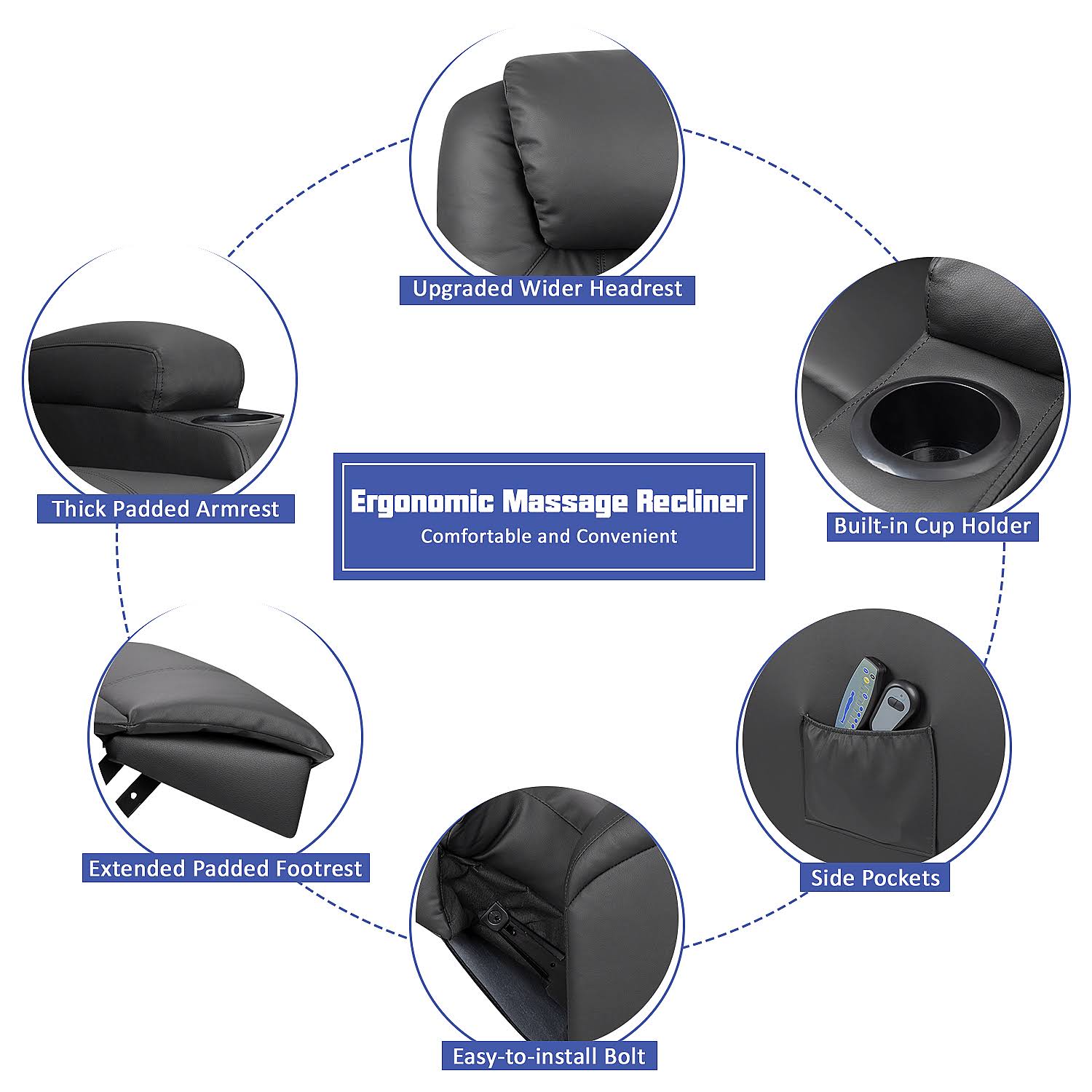 Walnew Power Lift Recliner with Massage and HEAT, Black - Black