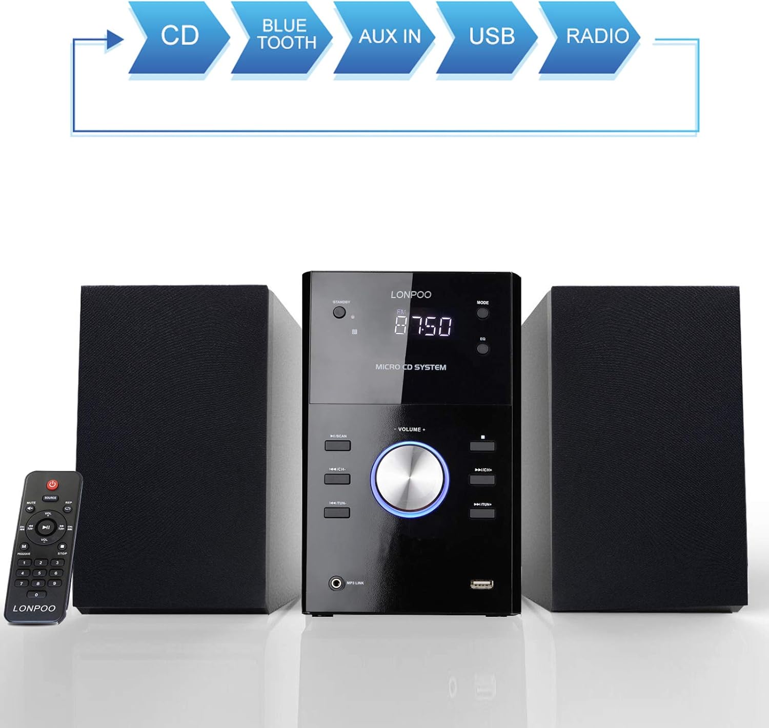 Home Stereo System with CD Player - Micro Shelf System with Bluetooth