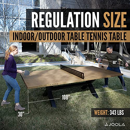 JOOLA Outdoor Table Tennis Table - Multi Use Conference Table Dining Table - Concrete Wood Look Includes Steel Outdoor Ping Pong Net Set & Frame