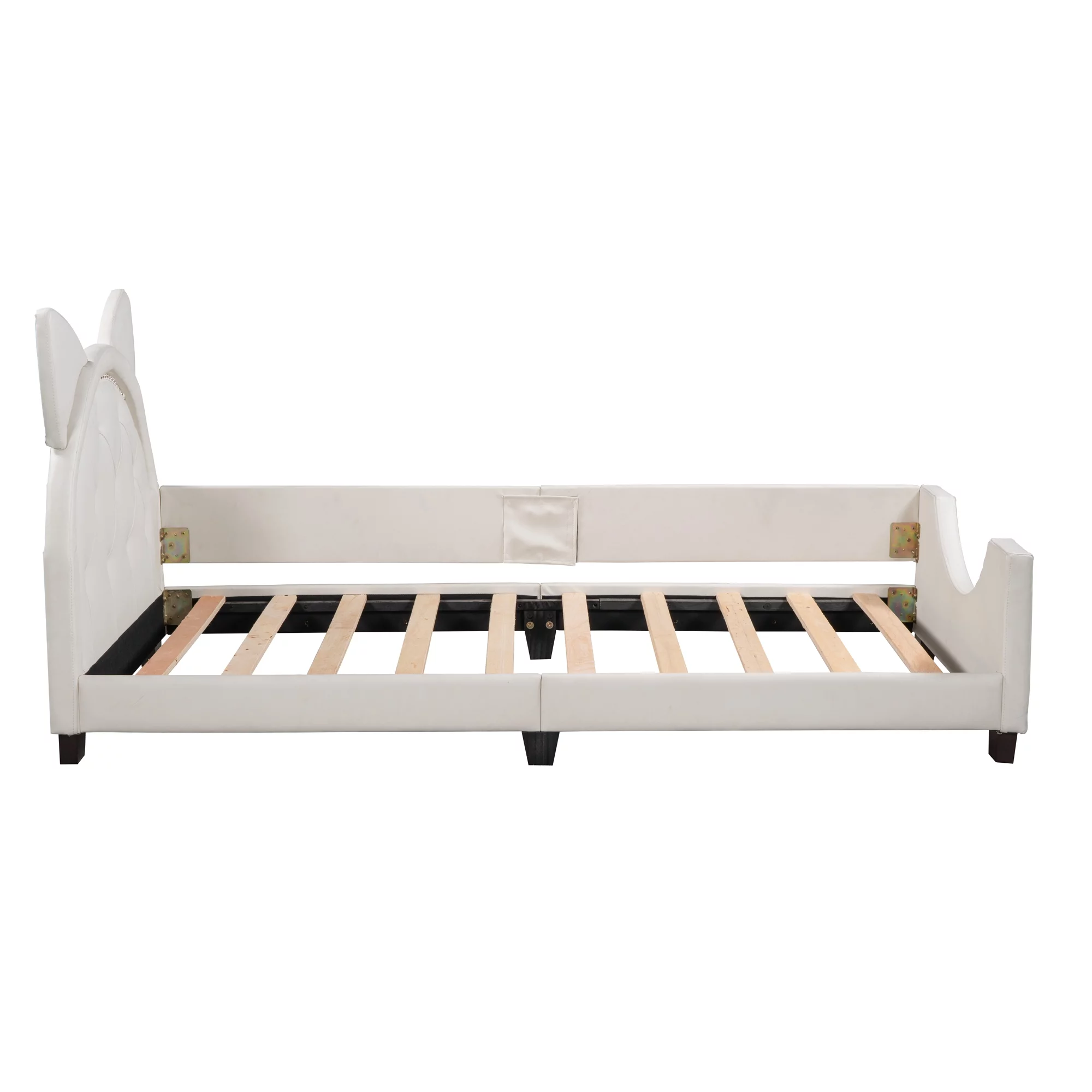Bunny Shaped Twin Size Upholstery Daybed with Headboard for Kids, White