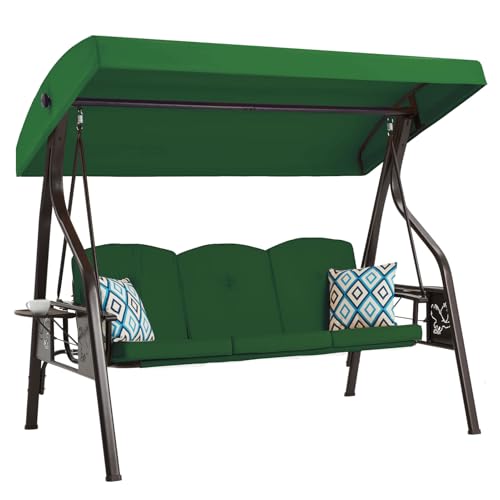 3-Seat Outdoor Porch Swing with Stand, Patio Swing with Canopy