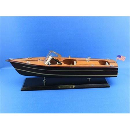 Hampton Nautical Wooden Chris Craft Triple Cockpit Model Speedboat 20x22