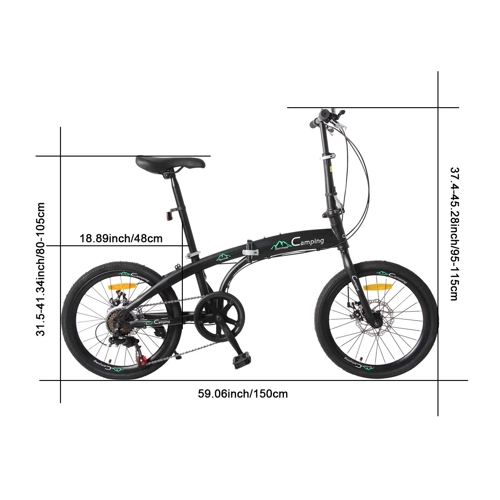 Zimtown 20 Adult Folding Bike, 7 Speed Shimano Lightweight City Commuter Bicycle, Black