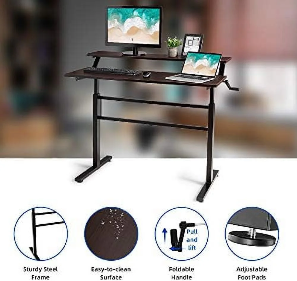 HJZBNONE Standing Desk  2-Tier Height Adjustable Sit to Standing Desk  Computer Desk Workstation with Monitor Stand &amp