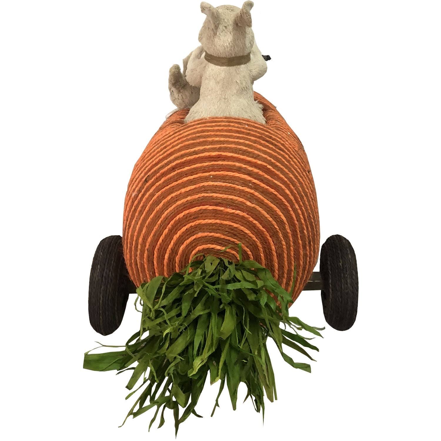 Fraser Hill Farm 29-In. Wide Sisal Carrot Car with Bunnies, Cute Easter Rabbit Figurine, Spring Decoration