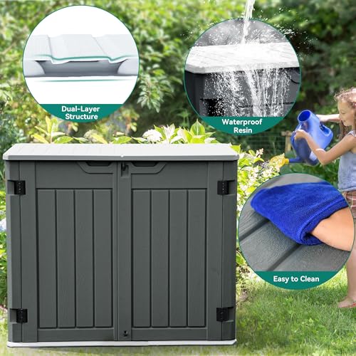 YITAHOME Outdoor Horizontal Storage Sheds w/o Shelf, Weather Resistant Resin Tool Shed, Multi-Opening Door for Storage of Bike, Trash Cans