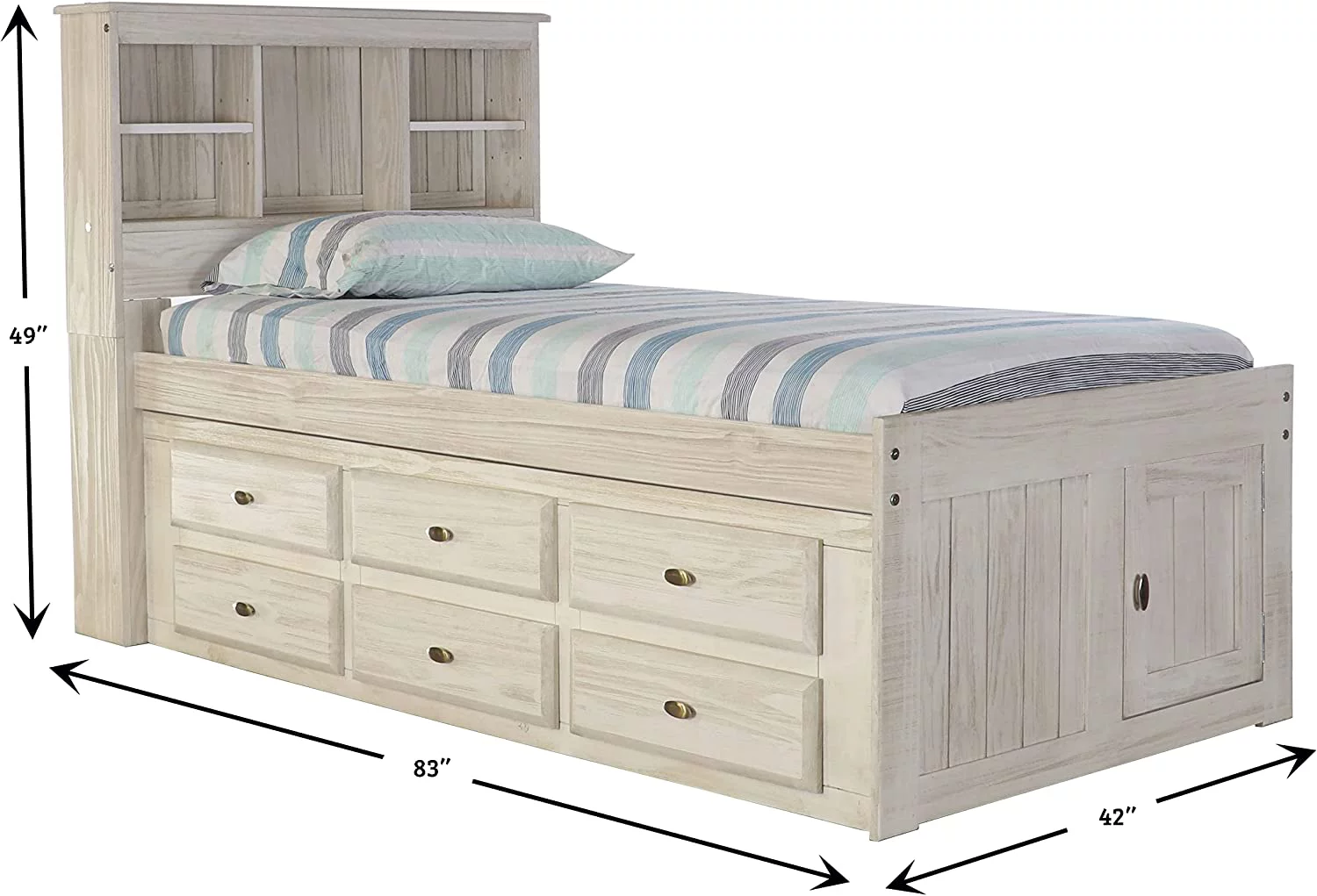 Discovery World Furniture - Full Size Bed Frame with Headboard Bookcase Captain Bed with 6 Drawers, Full Size Bed with Storage, Charcoal