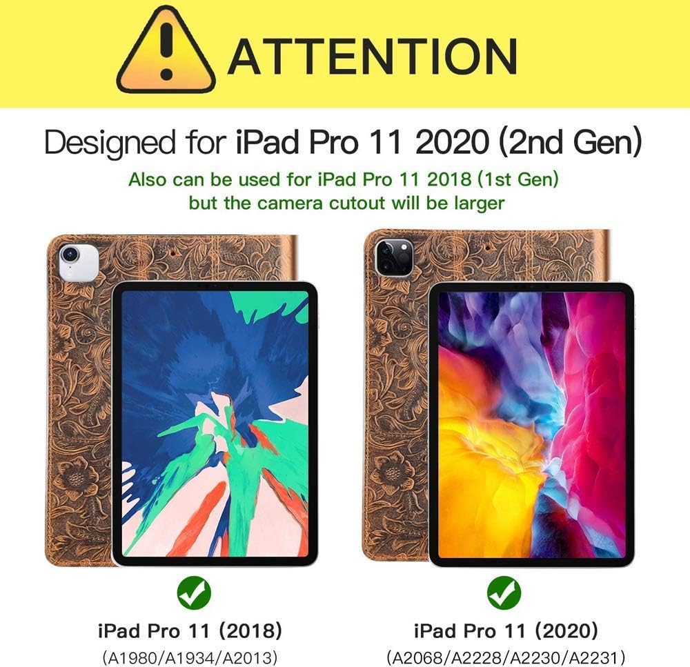 Gexmil for New iPad Pro 11 Case 2nd Generation 2020&2018, Made from Real Leather Cover Cowhide,Pattern-Brown