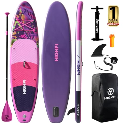Highpi Inflatable Stand Up Paddle Board Premium SUP Accessories, Backpack, Wide Stance, Surf Control, Non-Slip Deck, Leash, Paddle and Pump