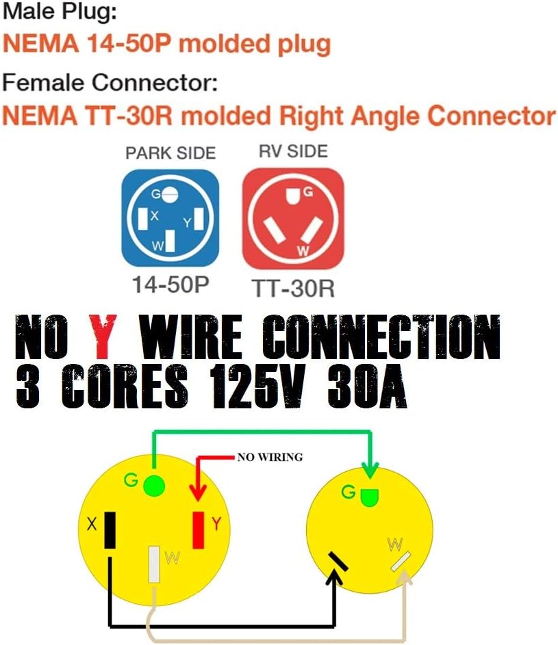 MARVINE CABLE RV/Generator Dogbone Adapter(1.5ft)-NEMA 50 Amp Male to 30 Amp TT-30R Female- Heavy Duty 10/3 STW Pigtail 4 Prongs to 3 Prongs