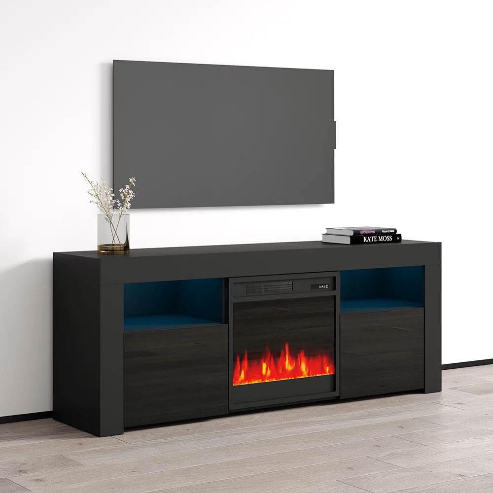 Milano 145EF Fireplace TV Stand for TVs up to 65", Modern High Gloss 58" Entertainment Center