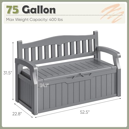 Homall 75 Gallon Outdoor Storage Benches Lockable Deck Box with Waterproof and UV Resistant, Waterproof Storage Box for Patio Furniture, Tools
