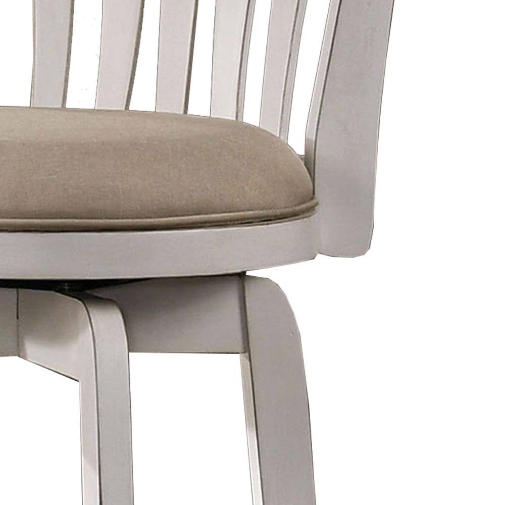 Wood and Fabric Bar Height Stool with Swivel Mechanism, Small, White