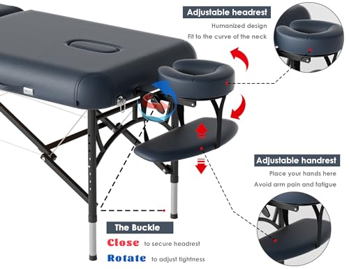 CLORIS 84" Professional Massage Table Portable 2 Folding Lightweight Facial Solon Spa Tattoo Bed Height Adjustable with Carrying Bag & Aluminium Leg
