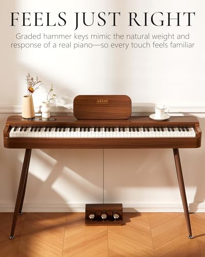 AKLOT Touchscreen Weighted Keyboard Piano: 88-Key Graded Hammer Action Digital Piano, Handcrafted Round-Edged Design, Triple Pedal, Stand, USB-MIDI