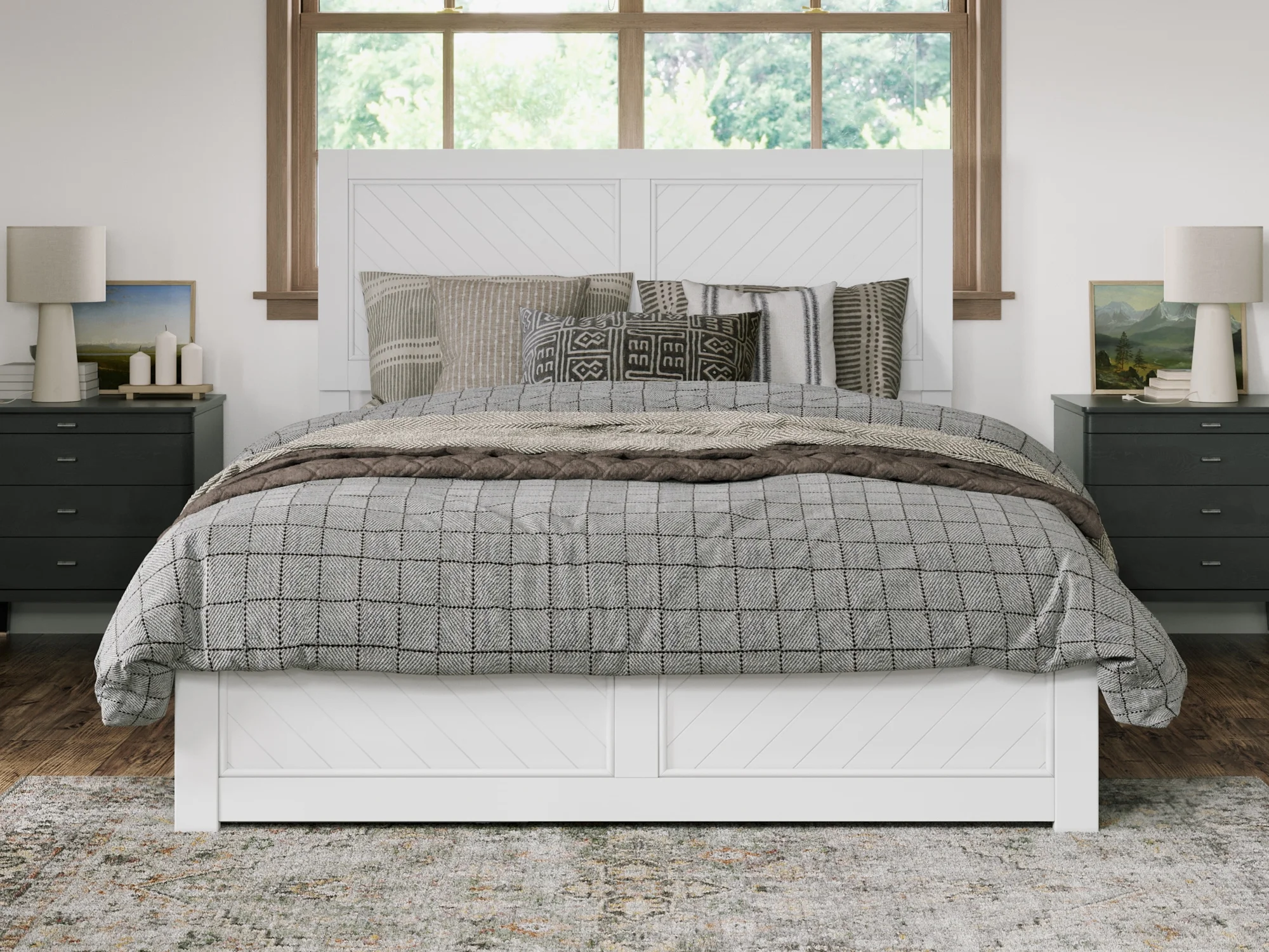 AFI Canyon White Solid Wood Foundation Bed Frame with Matching Footboard, Queen