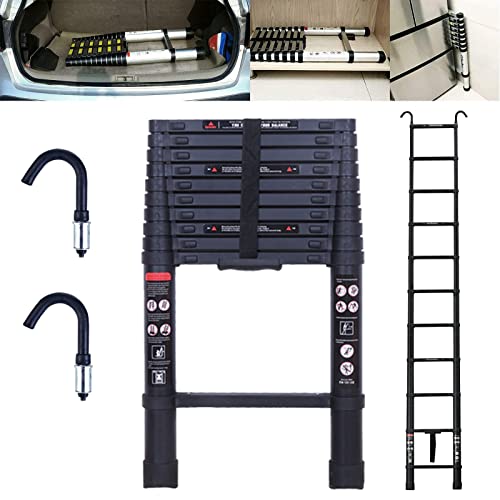 20.5ft Aluminum Telescoping Ladder Folding Telescopic Extension Ladder with 2 Roof Hooks EN131 Safe Standard Adjustable Height for Home Building