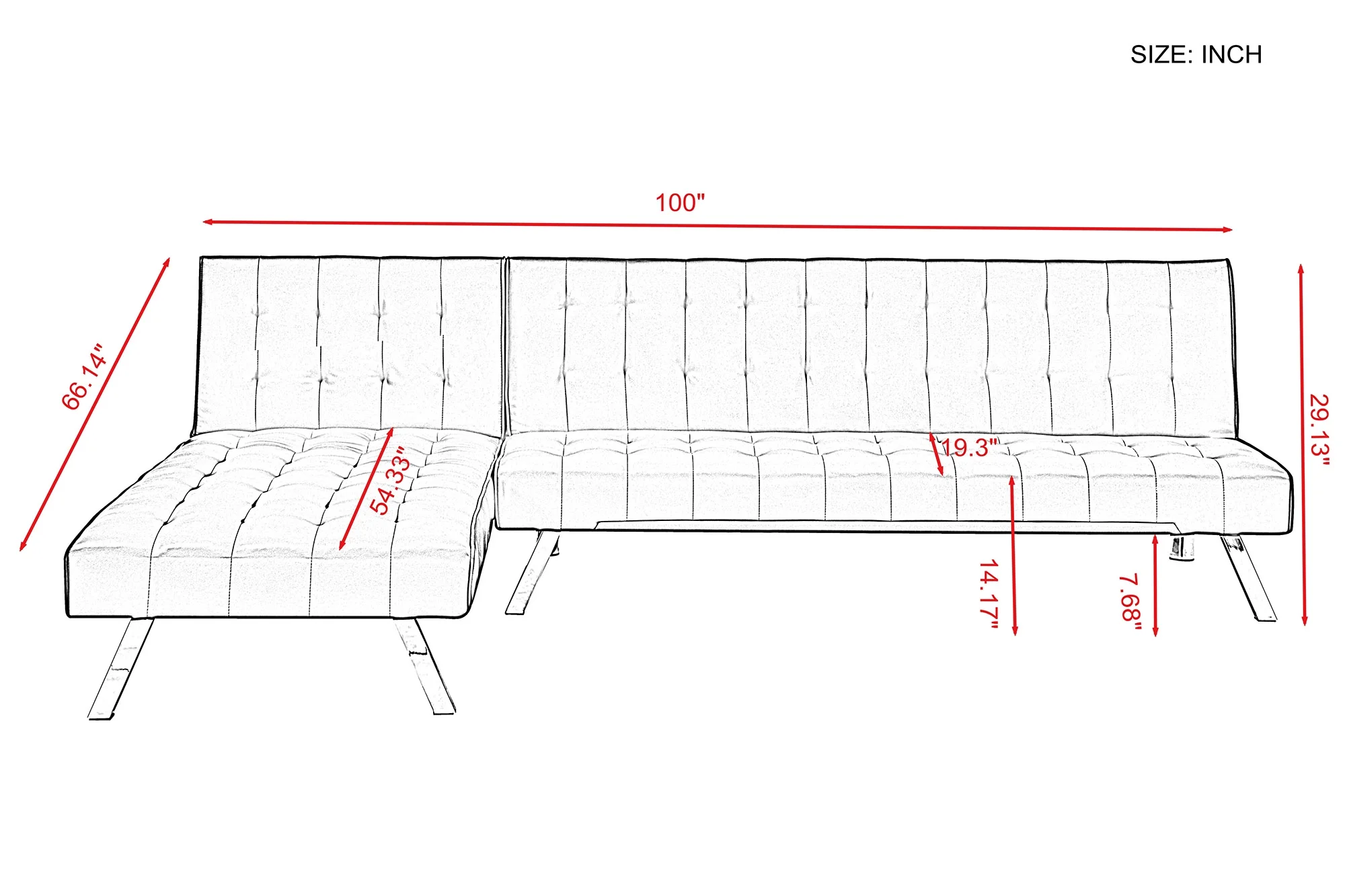 Reversible Sectional Sofa Sleeper Grey Pu With Metal Legs