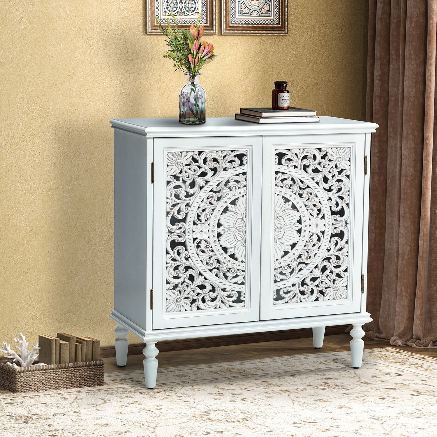 HULALA HOME Ismenides Multifunctional 32" Tall 2-Door Accent Cabinet with Rattan Design by  GRAY