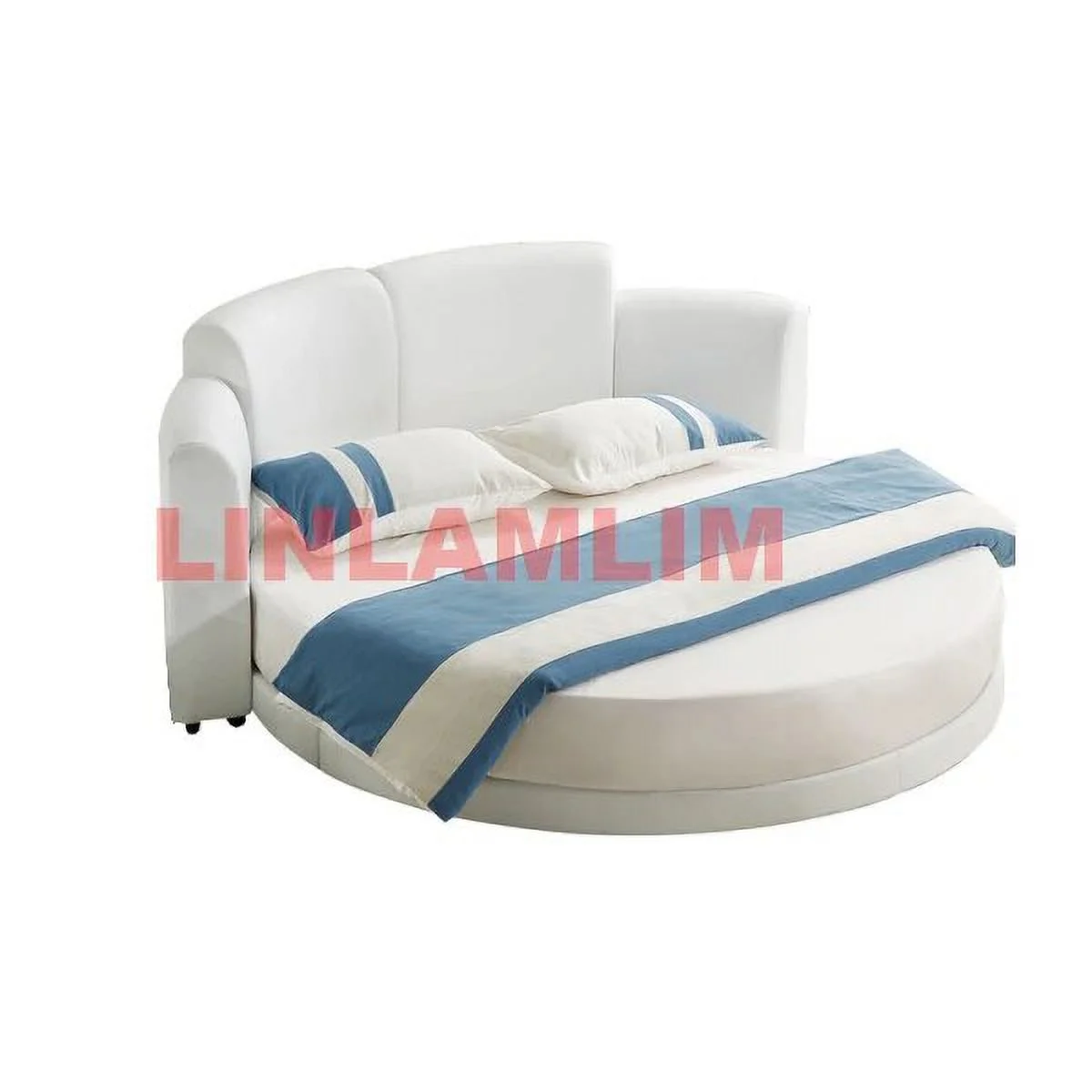 Top Grained Genuine Cow Leather Bed Frame MODERN LUXURY ROUND BEDS  Designer Double Camas Upholstered Lit with Led Lamp
