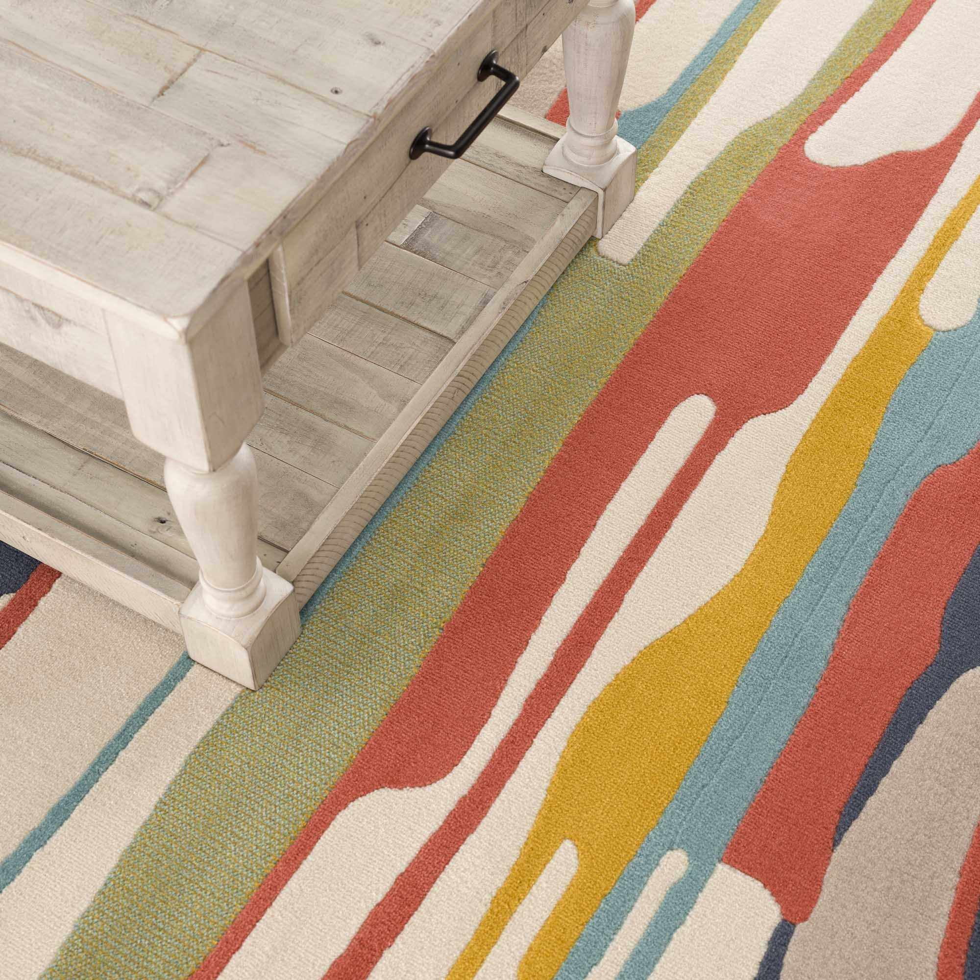 Southfields Modern Farmhouse Contemporary Living Room Bedroom Kids Room Multicolor Area Rug - Colorful Rainbow Striped Modern Rug Carpet - Red