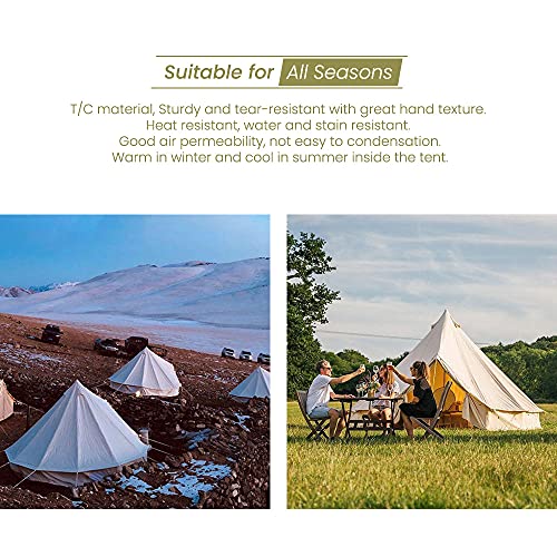MC TOMOUNT Canvas Tent Bell Tent Yurt with Stove Jack Zipped Removable Floor for Glamping Truck Car Camping