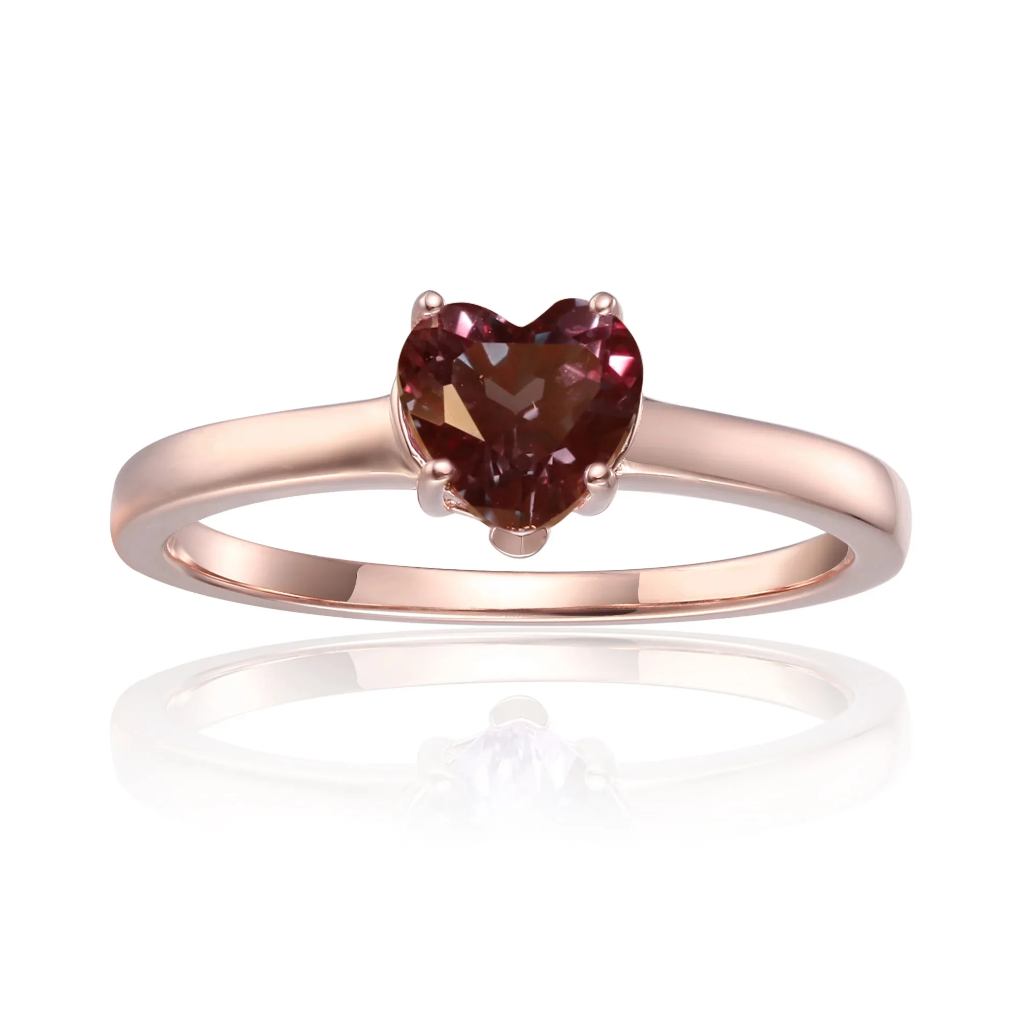 Heart Shape Alexandrite Solitaire Engagement Ring in Rose Gold Plated Sterling Silver
