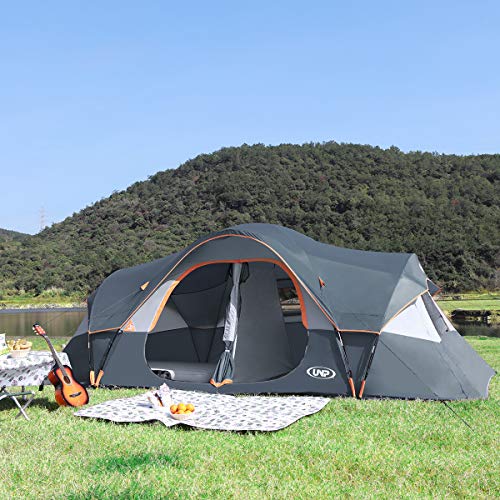 UNP Camping Tent 10-Person-Family Tents, Parties, Music Festival Tent, Big, Easy Up, 5 Large Mesh Windows, Double Layer, 2 Room, Waterproof