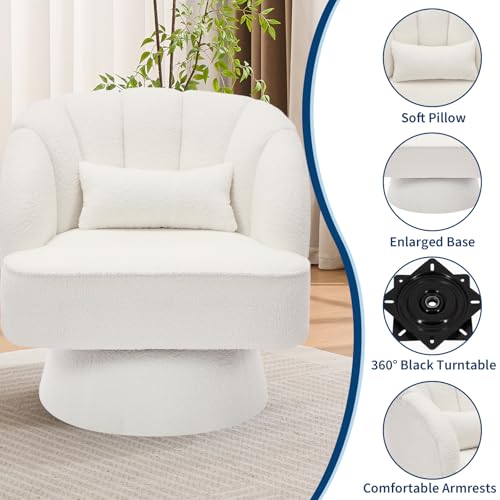 GarveeHome Modern Swivel Barrel Accent Chair, 360° Teddy Fabric Upholstered Armchair with Striped Backrest & Plush Padding
