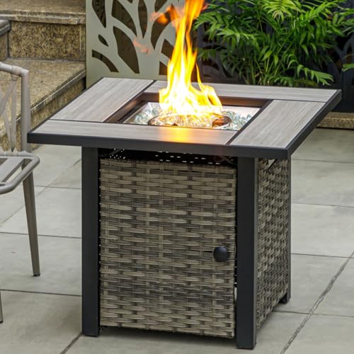 30" Propane Fire Pit with Real Ceramic Tabletop, 50000 BTU Gas Firepit Table with Lid & Glass Rock, Outdoor Fire Pit for Dining or Party