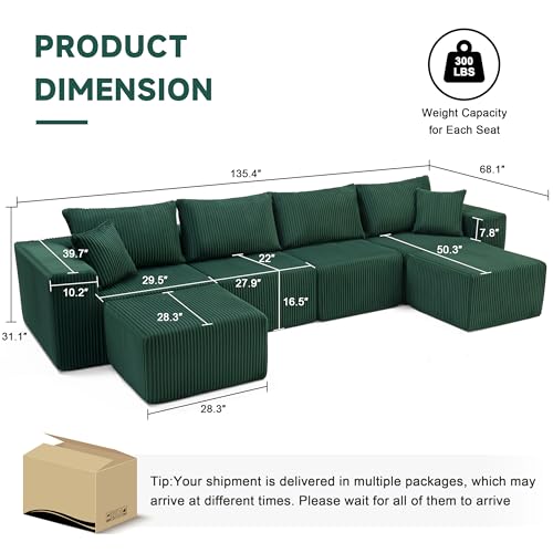 107.4" Cloud Couch Sectional, Modular Sofa with Deep Seat, Plush Corduroy L Shaped Boneless Couch, Convertible Sectional Couches for Living Room