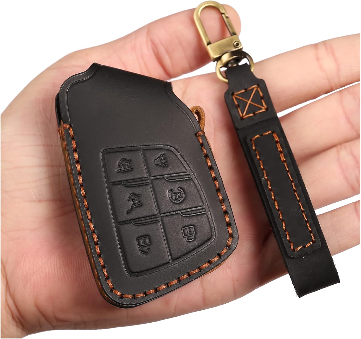2021 Chevy Key Fob Cover(6 buttons), Genuine Leather Key Fob Case protector for 2021 2022 Yukon Chevy Suburban Tahoe Keyless