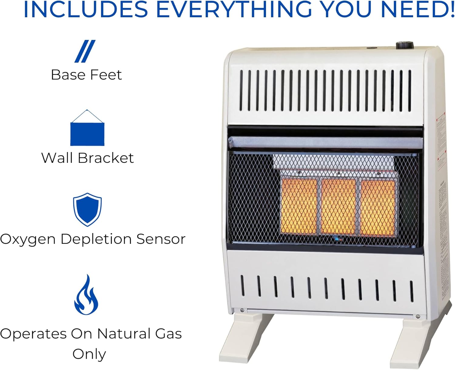 ProCom MN180TPA-B Ventless Natural Gas Infrared Space Heater with Thermostat Control for Home and Office Use, 20000 BTU, Heats Up to 950 Sq. Ft.