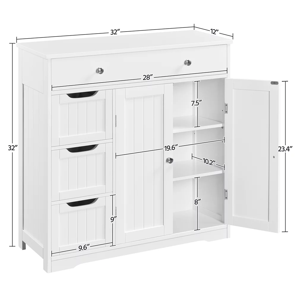 Topeakmart 4 Drawers Modern Floor Storage Cabinet with Adjustable Shelf for Bathroom Living Room, White