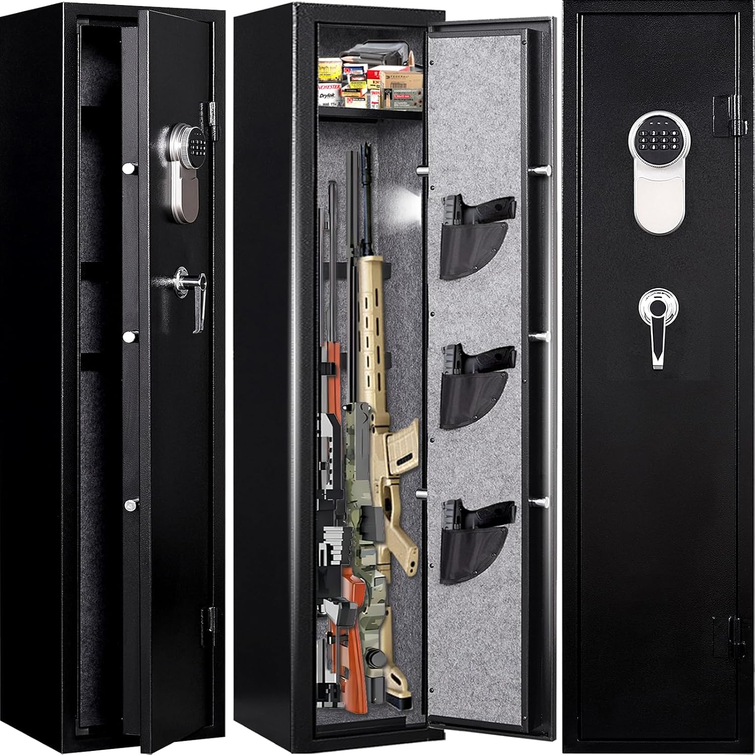 Fandon 5-6 Gun Safe, Gun Safes for Home Rifles and Pistols,Quick Access Long Gun Safe Shotgun Rifle Cabinet,with Removable Shelfs and 3 Pistol Pocket