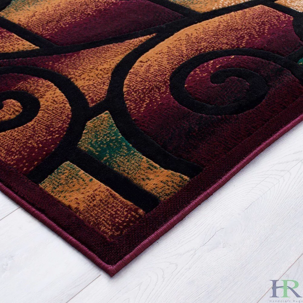Handcraft Rugs-Modern Contemporary Living Room Rugs-Abstract Carpet with Geometric Swirls Pattern-Burgundy/ Beige/Ivory/Chocolate (8x10 Feet)